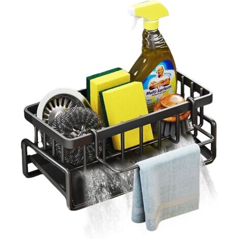 Organisateur d'évier de cuisine avec égouttoir automatique et porte-éponge, noir