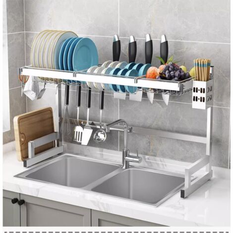 Organisateur d'évier de cuisine en acier inoxydable, extensible, avec support multifonctionnel de grande capacité