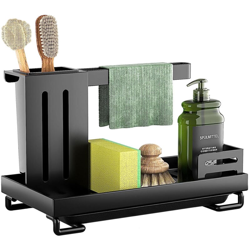 Organisateur d'évier de cuisine, porte-chiffon avec bac de vidange