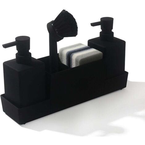 Organisateur d'évier, distributeur de liquide vaisselle, rangement pour brosses à vaisselle avec distributeur de liquide intégré, noir