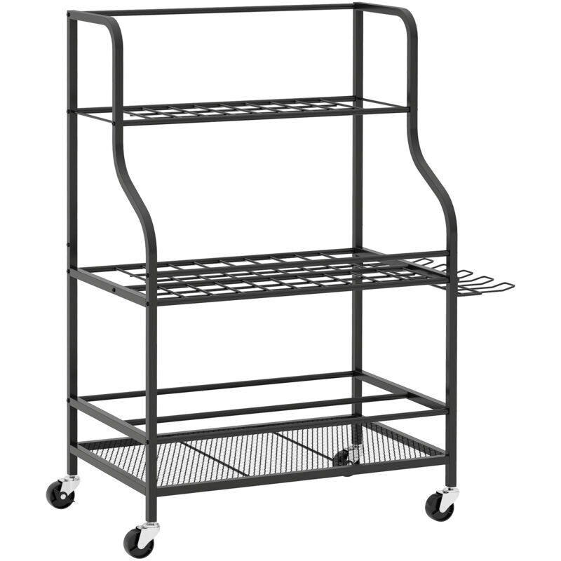 Organisateur d'outils de jardin - chariot de jardin - desserte - 5 crochets, 54 compartiments - acier noir