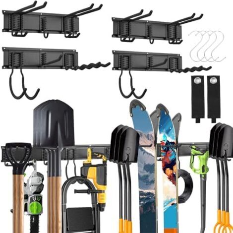 Organisateur d’Outils Mural Robuste 64 Pouces, Étagère de Garage et Jardin avec 12 Crochets en Acier pour Échelles, Balais, Pelles, Râteaux, Serpettes Outils -