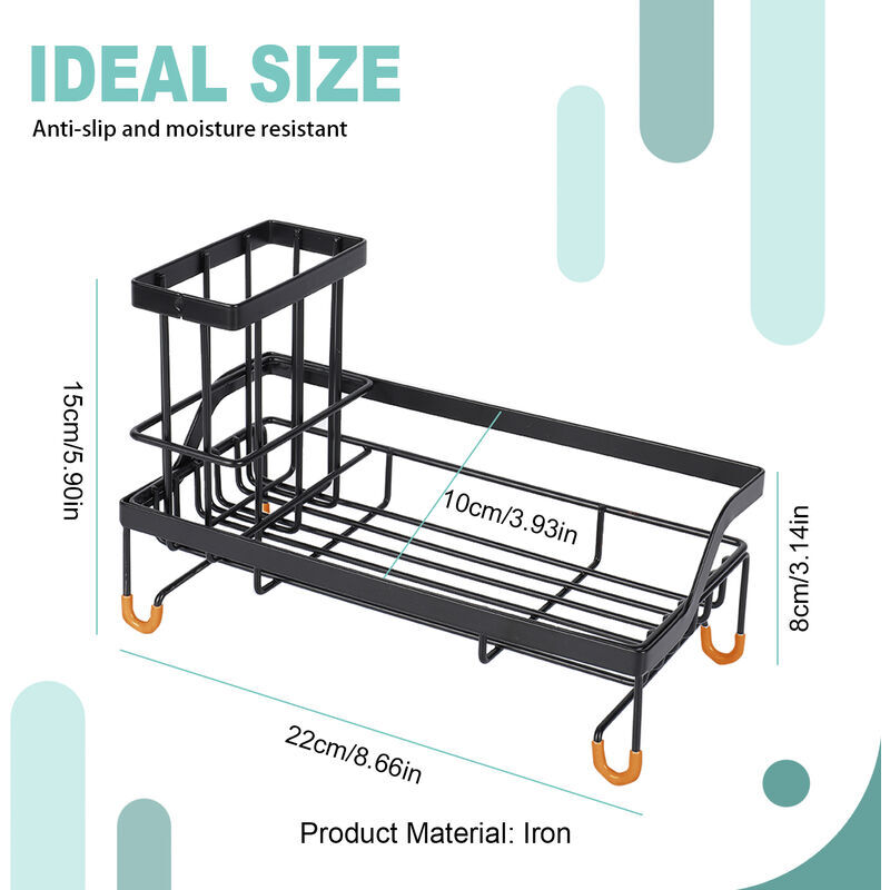 Galozzoit - Organisateur évier, Ohjijinn Réduction Rangement Evier Cuisine Support Brosse Éponge Organiseur pour à Poser Acier Inoxydable - Noir