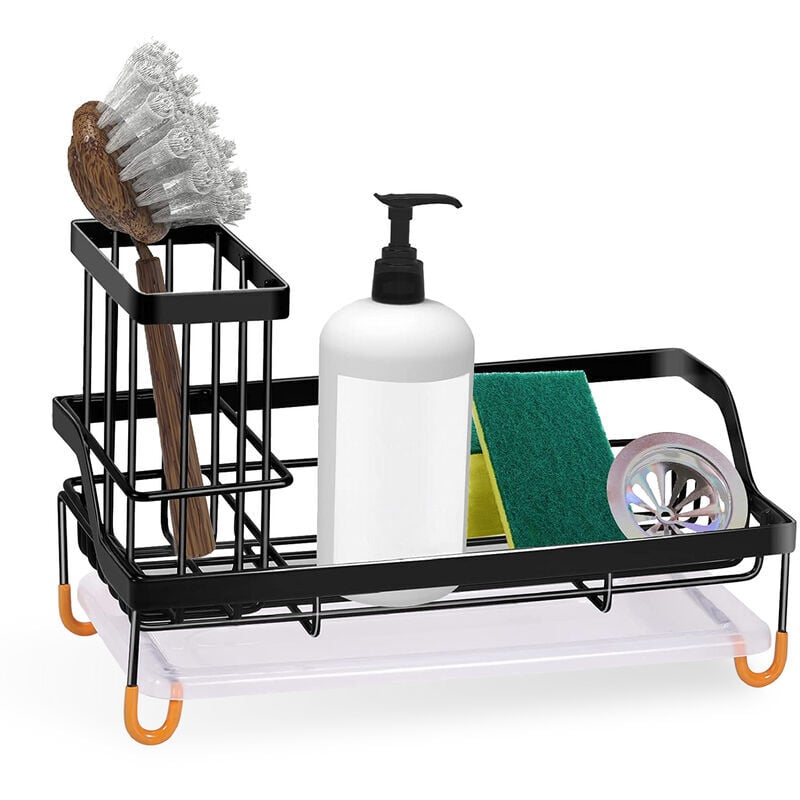 Organisateur évier,Rangement Evier Cuisine Support Brosse Éponge Organiseur pour à Poser Acier Inoxydable,Noir Organisateur évier
