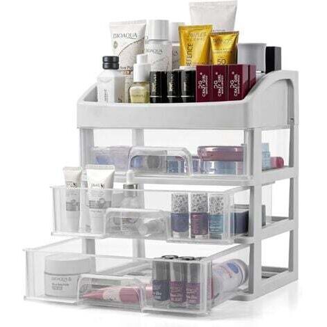 Organisateur Maquillage avec Tiroirs - Rangement Makeup & Cosmétique pour Salle de Bain - Rangement pour Coiffeuse - Boîte de Rangement à 3 Tiroirs