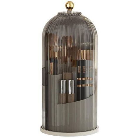 Organisateur Maquillage Rotatif 360° Anti-poussière avec Couvercle – Support Brosse Transparent pour Coiffeuse Salle de Bain Chambre (Gris)