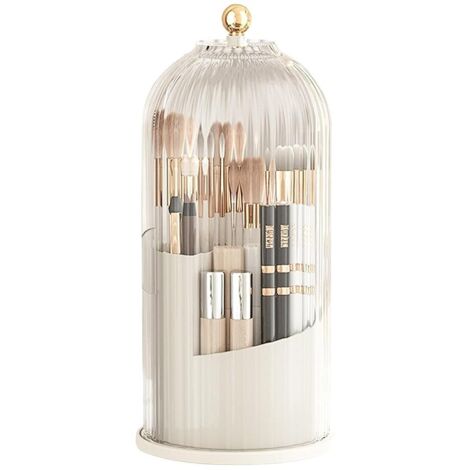 Organisateur Maquillage Rotatif 360°, Organisateur de Porte-Pinceaux de Maquillage Rangement Parfum Boite Présentoir Cosmétique Organisateur pour Eye-Liner, Rouge à Lèvres (Blanc Transparent)