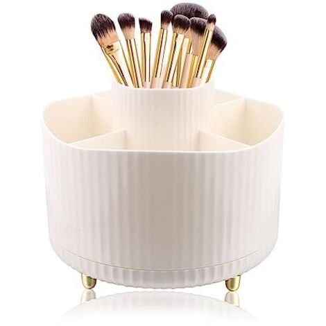 LARGEIGHT Organisateur Maquillage Rotatif, 360°Rotatif Pot a Crayon Rangement Pinceaux Maquillage 5 Compartiments Pinceaux Maquillage Organisateur-Blanc