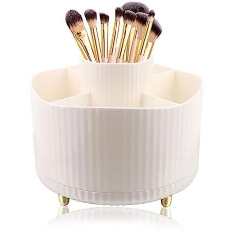 Organisateur Maquillage Rotatif, 360°Rotatif Pot a Crayon Rangement Pinceaux Maquillage 5 Compartiments Pinceaux Maquillage Organisateur-Blanc
