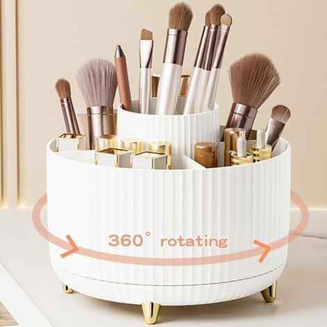 Organisateur Maquillage Rotatif, 360°Rotatif Pot a Crayon Rangement Pinceaux Maquillage 5 Compartiments Pinceaux Maquillage Organisateur-Blanc