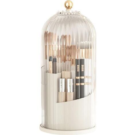 Organisateur Maquillage Rotatif, Organisateur de brosse de maquillage transparent anti-poussière rotatif à 360 ° avec couvercle pour coiffeuse salle de bain chambre (transparent)