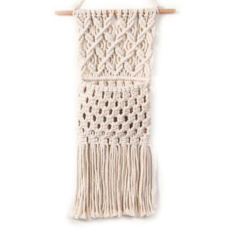 Organisateur mural en macramé pour magazines, fait main, en corde de coton tressée, avec fleurs, porte-clés et courrier, style bohème chic, pour la maison ou le salon.