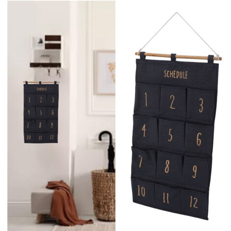 [Organisateur mural multi-poche] - [Organisation facile] Organisateur mural 12 poches pour chambre/porte, capacité grande (37x73cm), toile + bois
