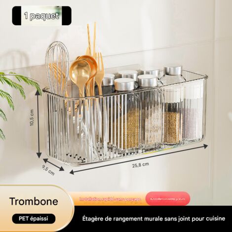 Organisateur Mural Sans Perçage pour Cuisine, Boîte de Rangement Égouttoir pour Épices, Ustensiles, Ail et Gingembre