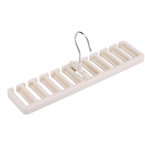 Organisateur porte-cravates, ceintures et foulards beige à 10 emplacements, en plastique robuste, gain de place pour placard et penderie.