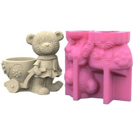 Organisateur porte-pinceaux de maquillage/fleurs et moule pour pot de fleurs en forme de statue d'ours ---