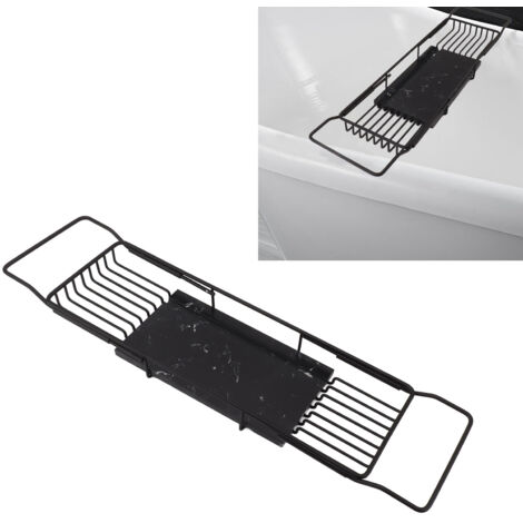 Organisateur pour Bain en Métal et Marbre Anti-Slip, Étagère Rétractable et Multifonction, Plateau pour Bac, Cadeau Maison Noir