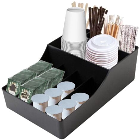 Organisateur professionnel pour cafétéria, commode multi-compartiments café, 9 compartiments, fonctionnel et facile à nettoyer, pour gobelets pailles serviettes de table à sucre (30 x 20 x 10 cm)