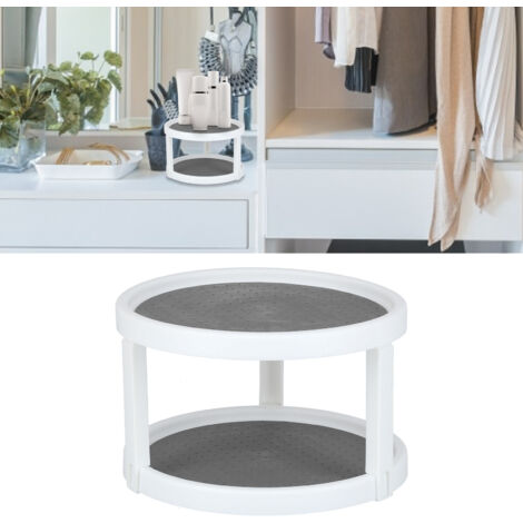 Organisateur Rotatif pour Cabinet Antiglisse, Plateau de Stockage Tournant 360° [PP] Double Niveau pour Épices et Petits Objets [Gray+White] 2x Plateau + 3x Support
