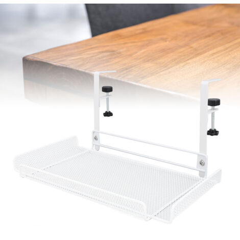 Organisateur sous bureau à clamp - Tray White - Rangement câbles, routeur, multiprise - Structure carbone, dimensions 36.5x20x17.5cm, inclus 2 supports, vis et outils.