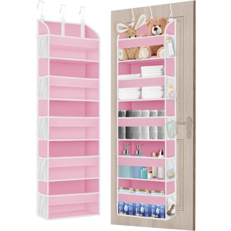 Organisateur Sur Porte - 5 Niveaux Avec Fenêtres PVC Transparentes Et 10 Poches Maille - Pour Maquillage Parfum Jouets - Rose - 1 Pièce