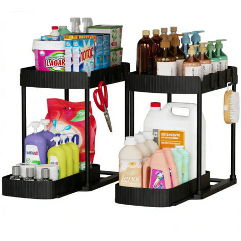 Organisateur Tirant - Hauteur 32,5 cm - Pour Sous Évier Et Sous Meuble - Cuisine Et Salle De Bain - 2 Pièces