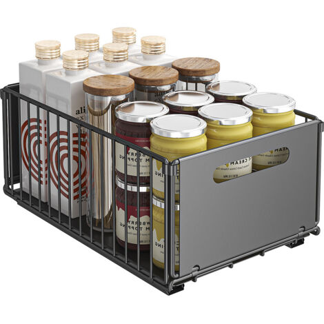Organisateur Tiroir Coulissant sous Évier Cuisine sans Perçage, Étagère de Rangement 2 Niveaux Grande Taille, Noir