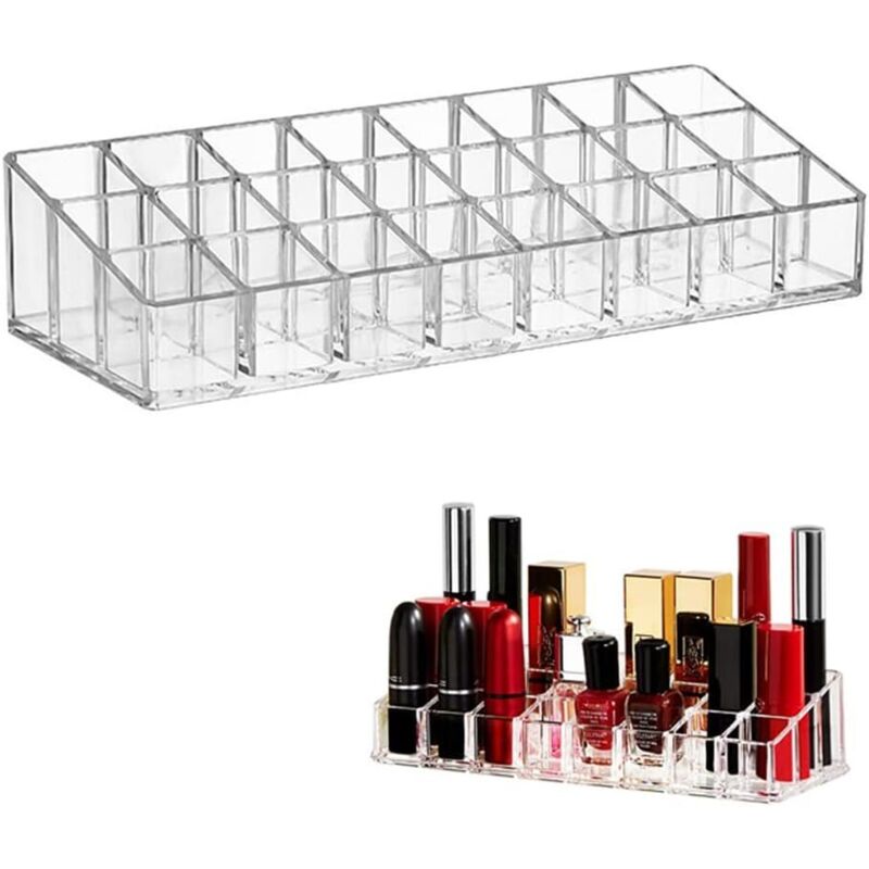 Organisateur transparent à 24 trous pour rouges à lèvres et gloss – boîte simple et fonctionnelle pour vanité