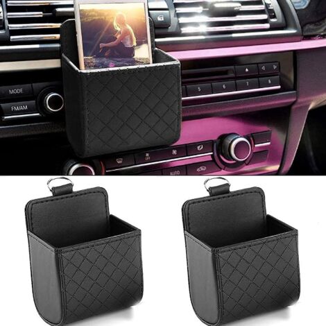 Organisateur universel en cuir PU noir pour grille d'aération de voiture (2 pièces) avec crochet pour ranger téléphone portable, clés et stylo