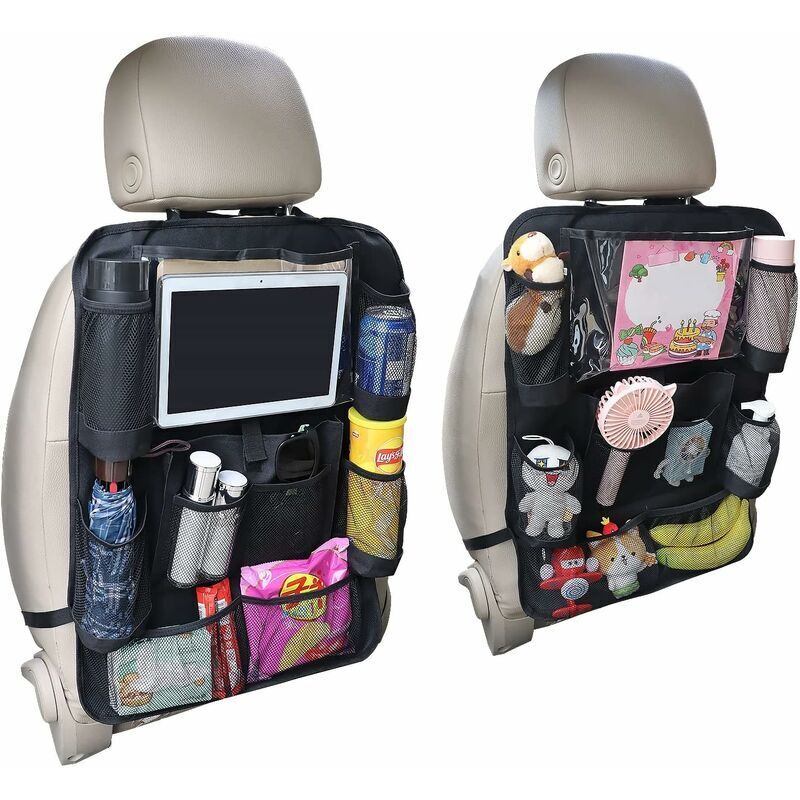 Organisateur Voiture Enfant 10 Poches Lot de 2, Protection Siege Voiture Enfant Avec Pochette Transparente Pour Rangement Voiture Intérieur