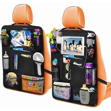 Organisateur Voiture Enfant 2 Pcs, Protection Siege Voiture Enfant avec 20 Poches, Rangement Voiture avec Pochette Transparente , Organiseur Voiture pour Bouteilles Jouets