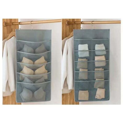 Organisateurs de Penderie avec 15 Poches, 1 Paquet Pliables Organisateur de Sous-vêtements Suspendu de Soutien-gorge Cintre Tissu Oxford Coupe Économiseur Espace (Gris, 40 x 80 cm)