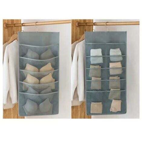 Organisateurs de Penderie avec 15 Poches, 1 Paquet Pliables Organisateur de Sous-vêtements Suspendu de Soutien-gorge Cintre Tissu Oxford Coupe Économiseur Espace (Gris, 40 x 80 cm)