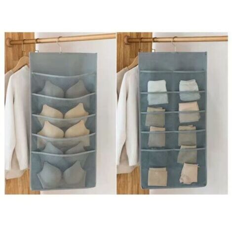 Organisateurs de Penderie avec 15 Poches, 1 Paquet Pliables Organisateur de Sous-vêtements Suspendu de Soutien-gorge Cintre Tissu Oxford Coupe Économiseur Espace (Gris, 40 x 80 cm)
