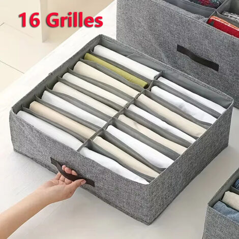 Organisateurs de vêtements de garde-robe pliables, 16 grilles pour pantalons, T-shirts, conteneur de rangement avec poignées robustes
