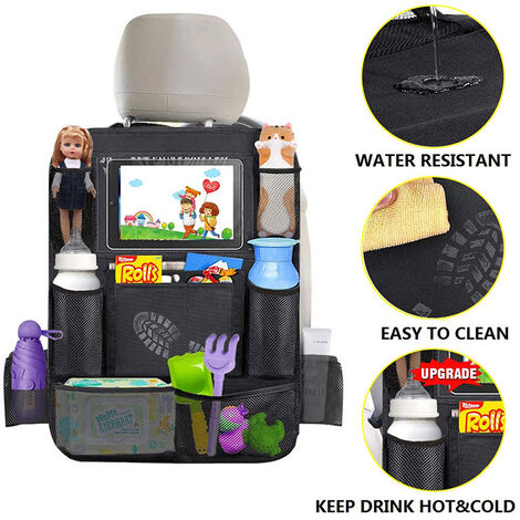 Organisateurs de Voiture Kick Mats, Protection Arrière de Siège Auto avec Support iPad Transparent Matériau Imperméable à l'eau(2 Paquet)