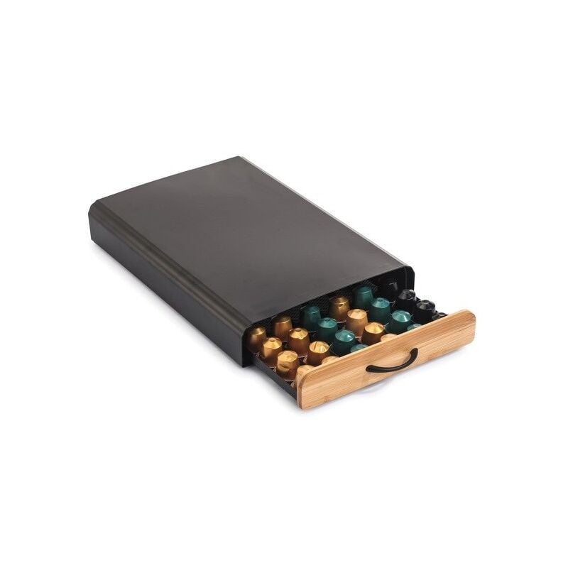Tiroir de rangement pour capsules Nespresso Design industriel Bambou & Acier elie Noir mat MSV