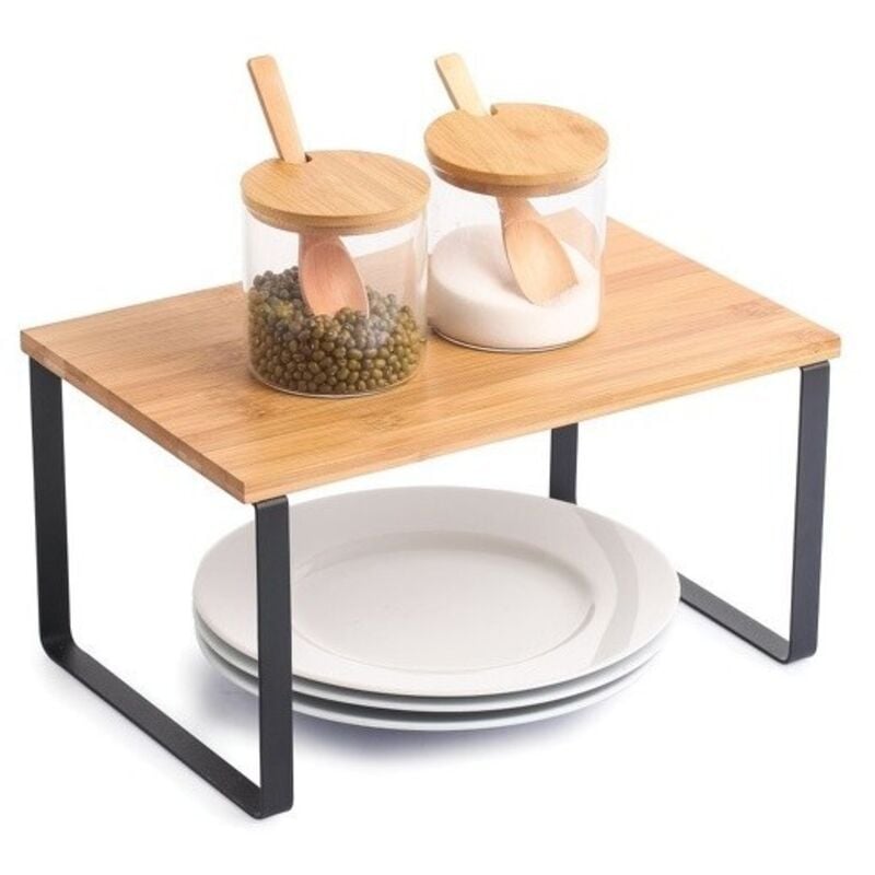 Etagère support de cuisine sur pied Design industriel Bambou & Acier elie Noir mat MSV