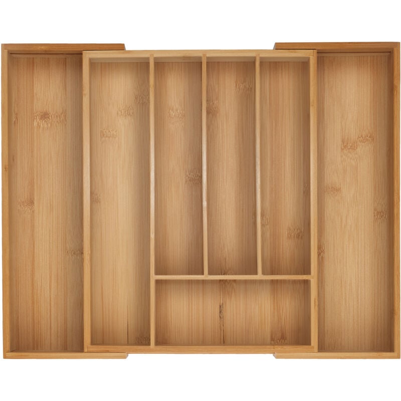 Boîtes à couverts, Range-couverts extensible en bambou, 5-7 compartiments, HxLxP: 5x29,5-47,5x38 cm, naturel - Relaxdays