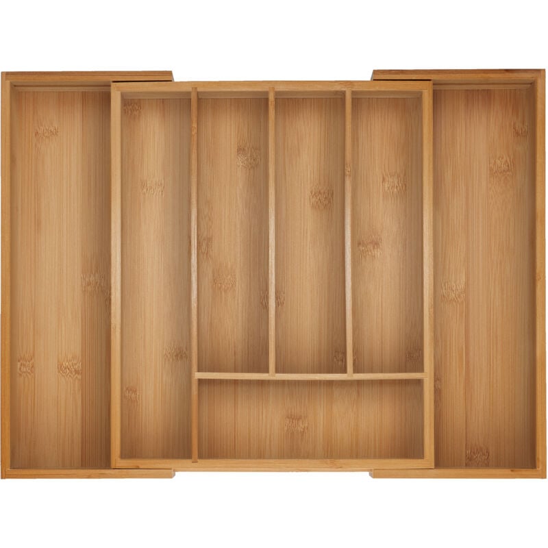 Boîtes à couverts, Range-couverts extensible en bambou, 5-7 compartiments, HxLxP: 5x29,5-47,5x38 cm, naturel - Relaxdays