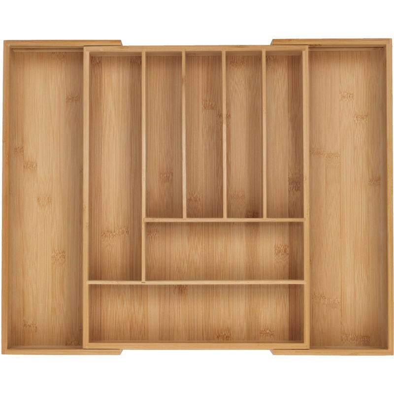 Boîtes à couverts, Range-couverts extensible en bambou, 7-9 compartiments, HxLxP: 5x32,5-53,5x43 cm, naturel - Relaxdays