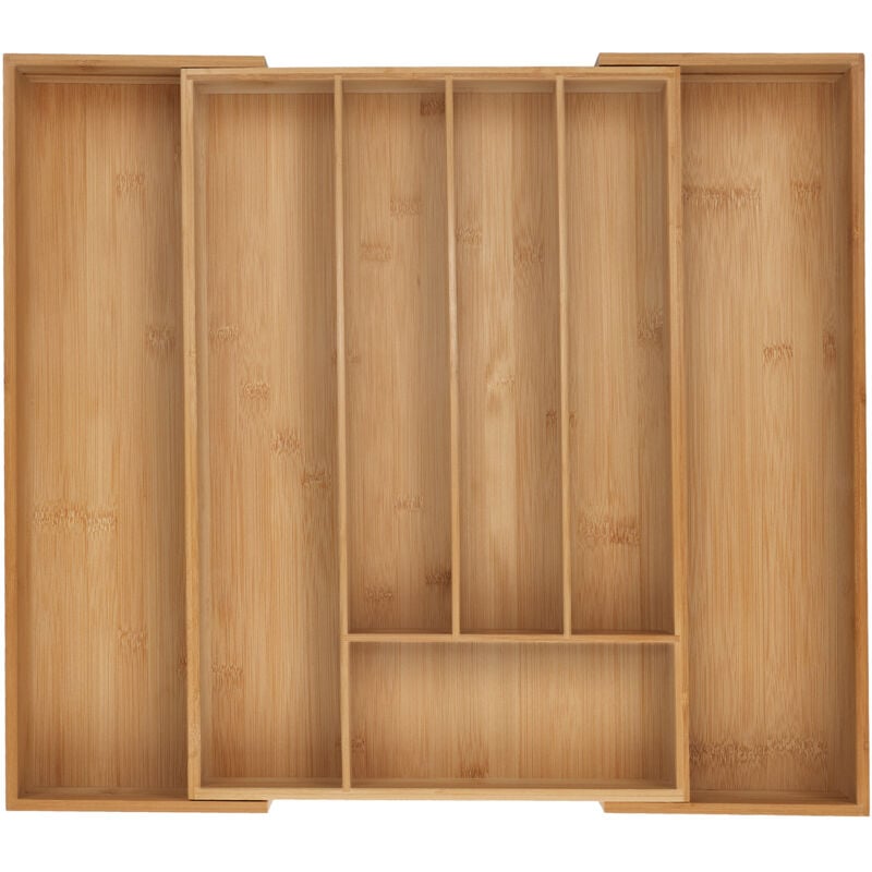 Boîtes à couverts, Range-couverts extensible en bambou, 5-7 compartiments, HxLxP: 6 x 34-56 x 50 cm, naturel - Relaxdays