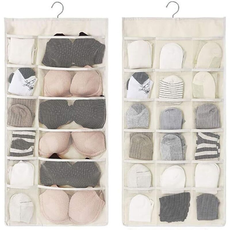Organiseur à suspendre pour placard avec poches en filet et cintre rotatif en métal, sacs de rangement pour armoire murale double face, sac gain de