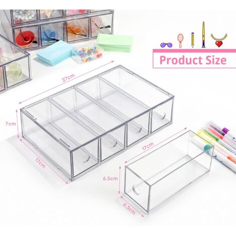 Organiseur à tiroirs 3 pièces avec 12 compartiments Boîte empilable Organiseur de bureau avec tiroir amovible Boîte de rangement multifonction pour papeterie, moelle, bureau, lunette de soleil