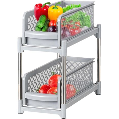 Organiseur coulissant pour armoire, organiseur  Tiroir d'armoire de cuisine double couche,Organisateur rangement salle bain à 2 niveaux, organisateur -