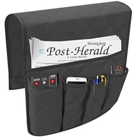 Organiseur d'accoudoir antidérapant à 5 poches pour canapé, sac de rangement, convient pour tablette, téléphone, bloc-notes, livres, magazines, télécommande (noir)