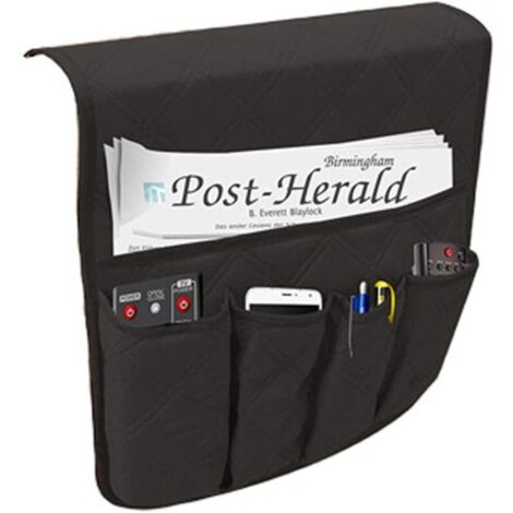 Organiseur d'accoudoir de canapé, pochette antidérapante, sac de rangement en tissu pour téléphones portables, lunettes, télécommande, sac gain de place (noir)