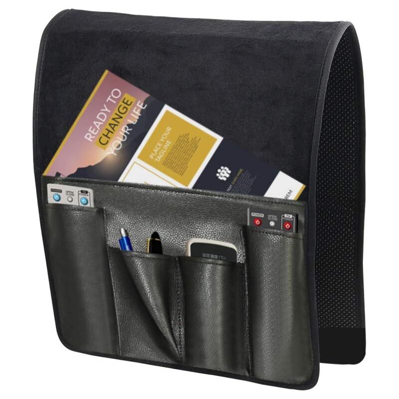 Fitags - Organiseur d'accoudoir pour canapé, sac de rangement imperméable pour téléphone, magazine tv à distance (Noir,9034cm)——