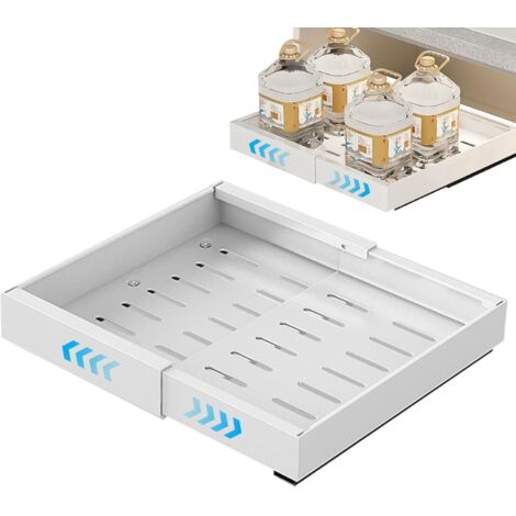 Organiseur d'armoire coulissant, tiroirs coulissants extensibles et de rangement, sans perçage, avec garde-corps élevé, durable, pour armoires, cuisine, salon, maison (32 cm à 48 cm) -
