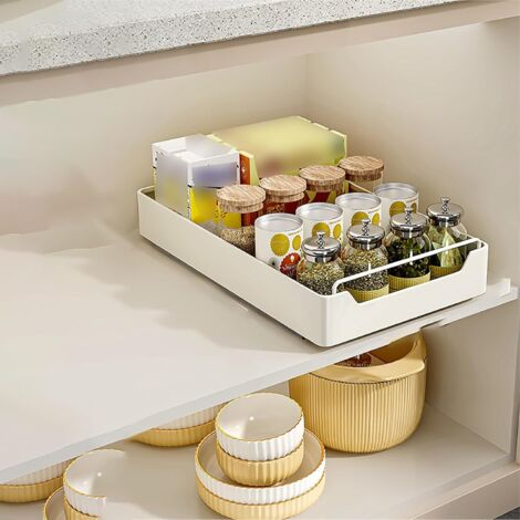 Organiseur D'armoire Extractible,Tiroir Coulissant Telescopique Cuisine,Organisateur de placard à tirer,Avec poignée,pas besoin percer et clouer,pour Armoires Cuisine. ( Size : 30437cm ) -